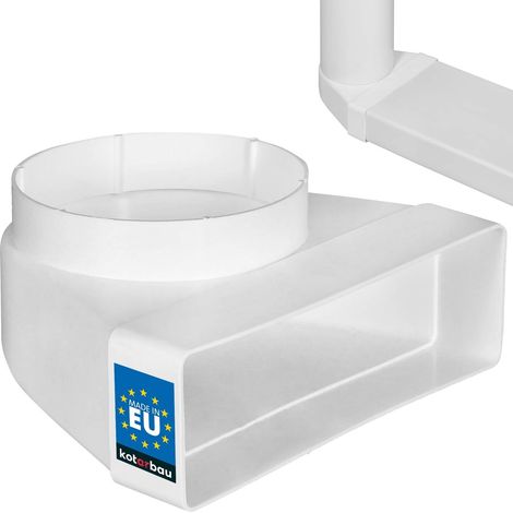 Coude de ventilation 90° - 1 pièce - Plastique blanc - Transition rond 125mm vers plat 204x60mm - Pour système d'aération maison et bureau - Dimensions compactes (1/5)