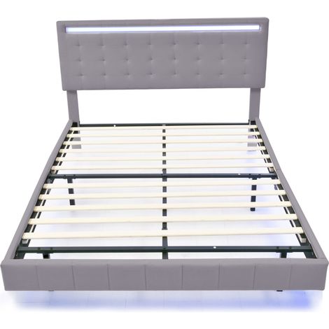 Cama capitoné flotante 140 x 200 cm con LED gris HOMVRA (1/5)
