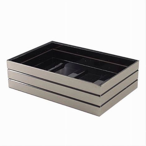 Cleafe - Piattino Porta Sapone Saponetta Argento A Righe Stile Moderno Arredo Bagno 10391 - (1/3)