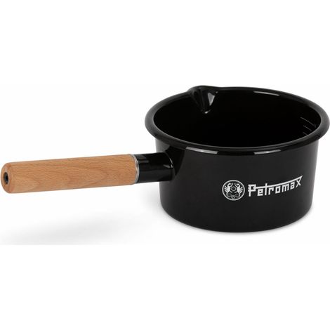 Petromax Emaille Stieltopf schwarz 1 Liter mit Holzgriff für Feuerstellen & Herd (1/5)