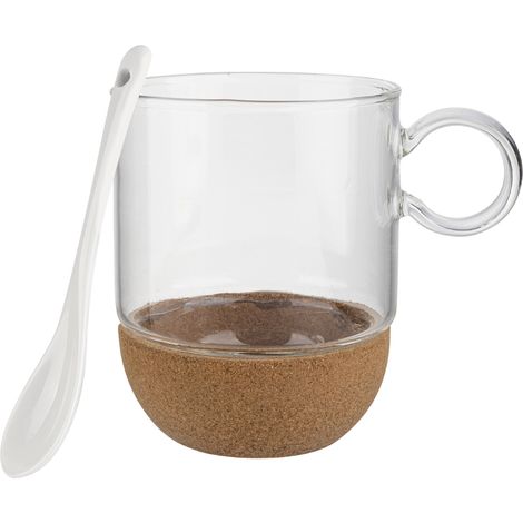 TAZA DE CRISTAL CON SOPORTE DE CORCHO 240 ML W1