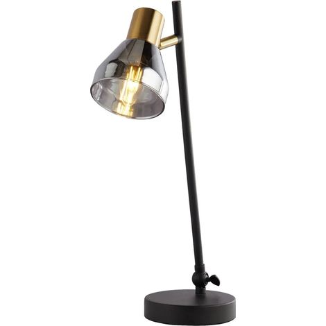 [GEBRAUCHT] B-Ware Searchlight Tischlampe Leuchte Classy Schwarz Rauchglasschirm Stahl Glas E14