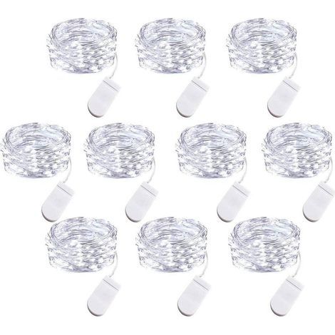 Lot de 10 Guirlandes Lumineuses LED à Piles, 1m Fil de Cuivre 10 Ampoules LED pour Chambre Maison Fête Mariage Festival Concert Décoration (1/5)