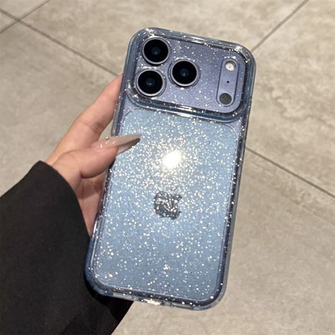 Coque transparente brillante pour iPhone 17 Pro Max (bleu), en silicone souple et transparent antichoc. (1/5)