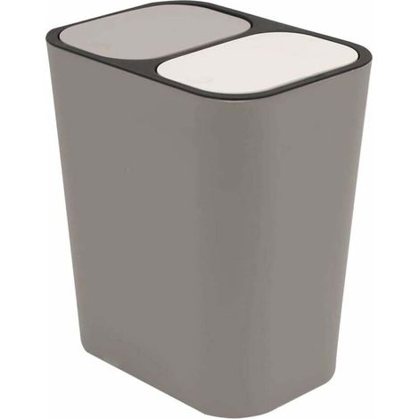 Double Recyclage Poubelle Poubelle Boîte De Rangement Conteneur Rectangle Plastique Bouton-Poussoir Double Compartiment pour Cuisine Bureau Maison Gris (1/5)