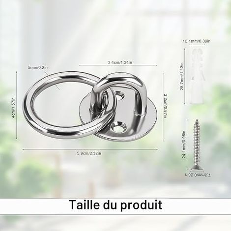 Stainless Steel Mounting Rings for Horses, 5 mm Eyelet Ring on Plate, Round Base, with Screws and Diffusion Tube, Suitable for Wooden Poles and Solid Walls (1/4)