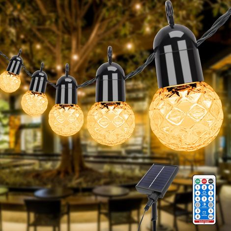 Guirlande Lumineuse Solaire à LED Extérieure,25 Ampoules 15,5m IP44 étanche avec 4 Niveaux de Luminosité et 4 Niveaux de Réglage de L'heure,éclairage Extérieur pour jardin,Fête,Blanc Chaud (1/5)