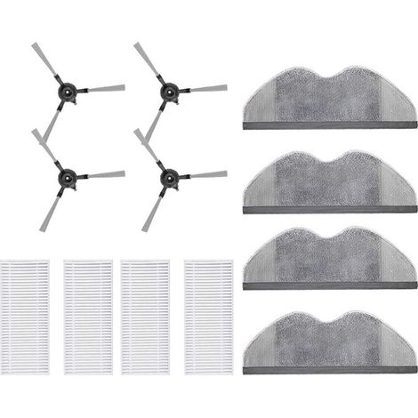Repuestos y accesorios para aspiradora robot E5 C108: cepillo lateral, mopa y filtro de tela.