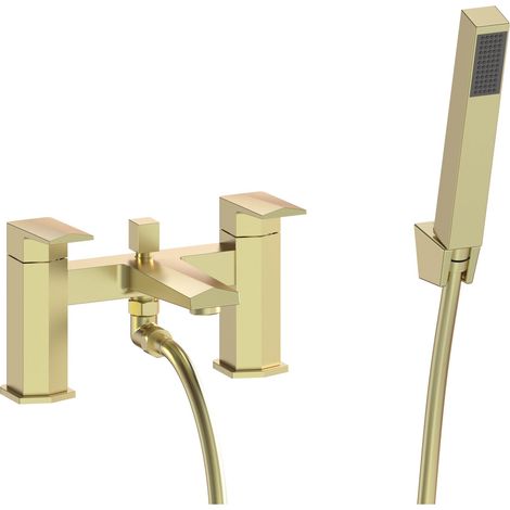 Signature Geo Bath Shower Mixer Tap with Shower Kit and Bracket - Brushed Brass