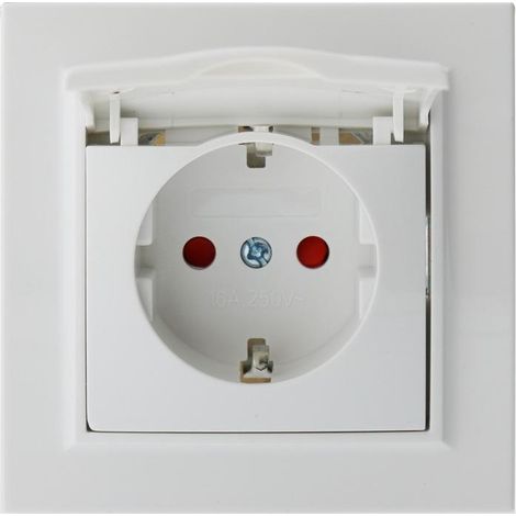 IluminaShop - Enchufe Empotrable Tipo F Schuko Blanco con Tapa 16A Marco Incluido IP44 Serie wLine (1/3)