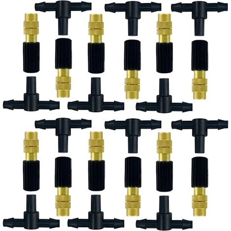 Set di 12 ugelli nebulizzatori regolabili in ottone – sistema di irrigazione con raccordi a T – ugello di irrigazione per tubo da 4/7" – irrigazione del giardino (1/5)