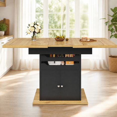 Table de salle à manger extensible 140x80x76 cm en MDF noir, gain de place pour cuisine FloraGrace (1/5)