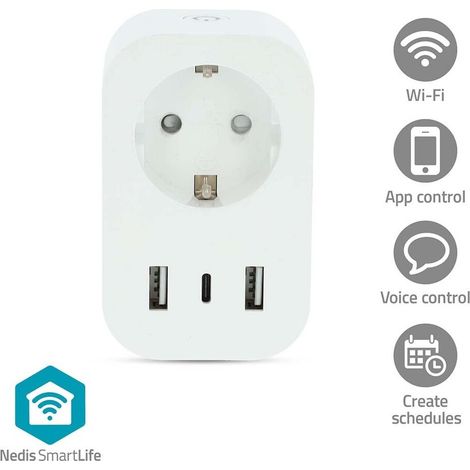 Steckdose Nedis SmartLife Wi-Fi 3680 W USB A USB C