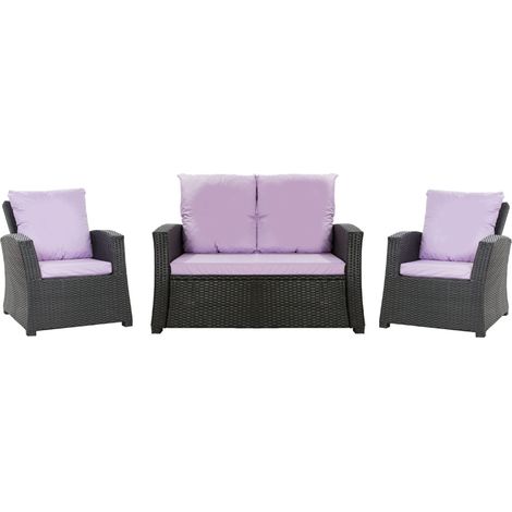 Set coussins pour salon de jardin résine tressée 4 personnes, coussins pour canapé 120x60x7cm, coussins pour fauteuil de jardin 2x50x56cm Violet (1/5)