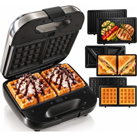 Macchina per Waffle con Piastre Intercambiabili Panini Maker e Grill Salvaspazio (1/5)