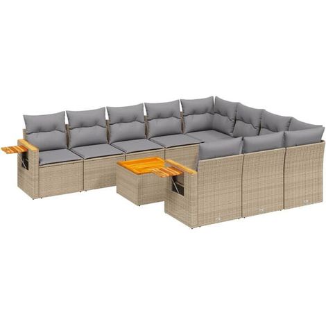 Ensemble de Meubles de Jardin en Rotin 11 Pièces avec Coussins Beige (1/5)