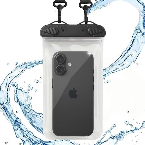 Funda para teléfono impermeable IPX8, universal, arcoíris, negra. (1/5)