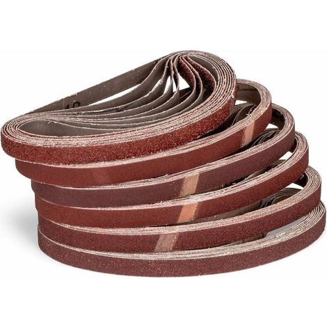 Paquete de 120 bandas abrasivas, 13 x 457 mm, grano P180, óxido de aluminio, para lijadoras eléctricas de madera y metal. (1/5)