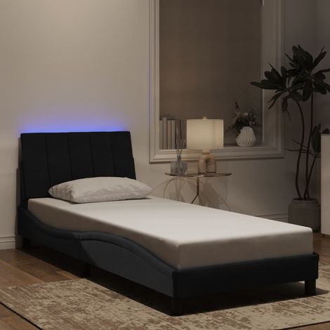 Cadre de lit avec LED sans matelas Hanko noir 90x190 cm velours