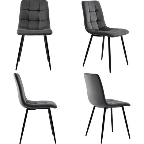 Set de 4 sillas de comedor de terciopelo gris oscuro con respaldo y patas metálicas MODENUIT (1/5)