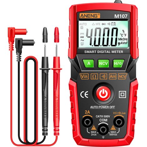 Intelligentes digitales Multimeter mit 4000 Messpunkten, Multifunktionsmessgerät mit Hintergrundbeleuchtung, misst Wechsel- und Gleichspannung, Stromstärke und Widerstand. (1/5)