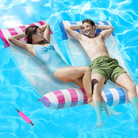 2PCS Hamac Flottant Piscine,4 en 1 Matelas Gonflables pour Piscine,avec la Pompe,Flottantes Hamac Gonflable Bouées et Matelas Gonflables Hamac, pour Adultes et Enfants (1/5)