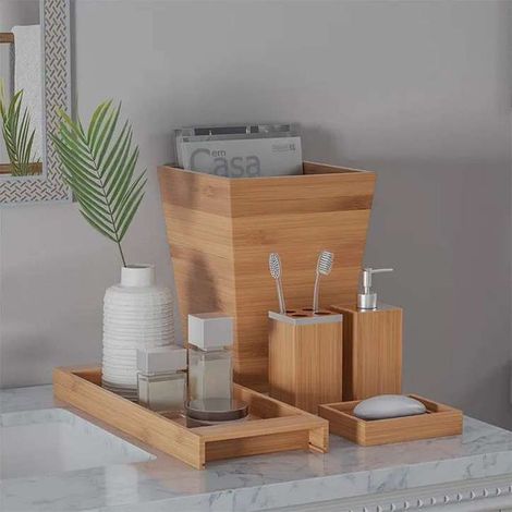 Ensemble de salle de bain 5 pièces bambou (1/5)
