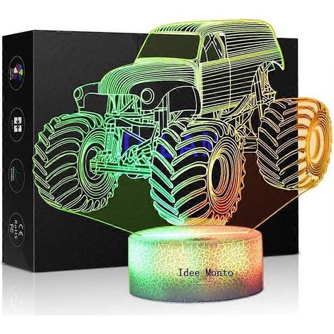 SCSYV 3D-Nachtlicht für Kinder, Nachtlampe für Jungen, Monstertruck-Motiv, 7 wechselnde LED-Farben, Tisch-/Schreibtischlampe aus Acryl in Autoform. (1/5)