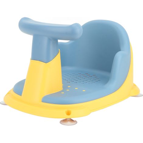 Siège de bain bébé léger et sécurisé par ventouses, en plastique bleu, pour nourrissons et jeunes enfants. (1/5)
