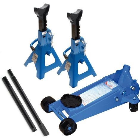 BGS Kit carrello sollevatore cric martinetto idraulico + colonnete cavalletti 2T