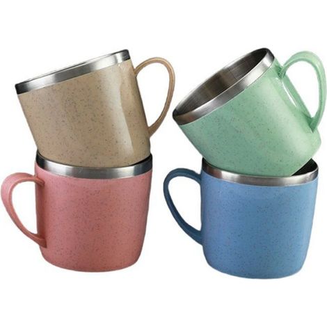 4 Tasses, Acier inoxydable, Double paroi, Poignée plastique, Anti-brûlure, Bureau Extérieur (1/5)