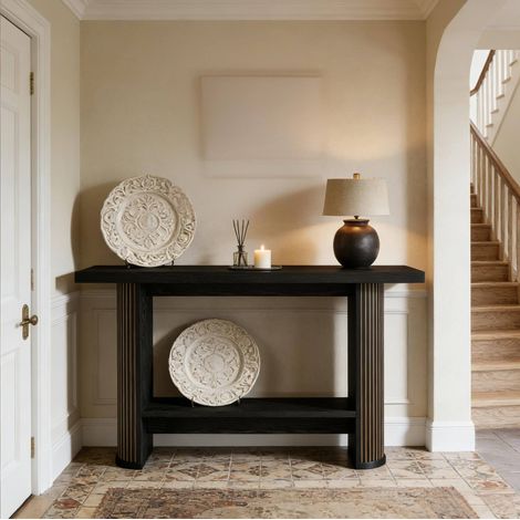 Tavolo consolle 153.0x38.0x16.0 cm, design salvaspazio, uso versatile, legno nero (1/5)