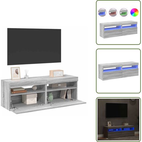 TV-Schränke 2 Stk. mit LED-Leuchten Grau Sonoma 60x35x40 cm - TV Schrank - Holzschrank - Wohnzimmerschrank - LED Beleuchtung - Grauer Fernsehtisch (1/5)
