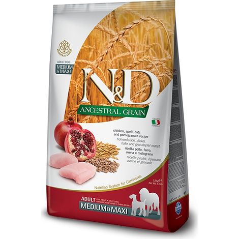 Farmina Cane Medium e Maxi N&D Ancestral Grain 12kg Pollo e Melograno (1/3)