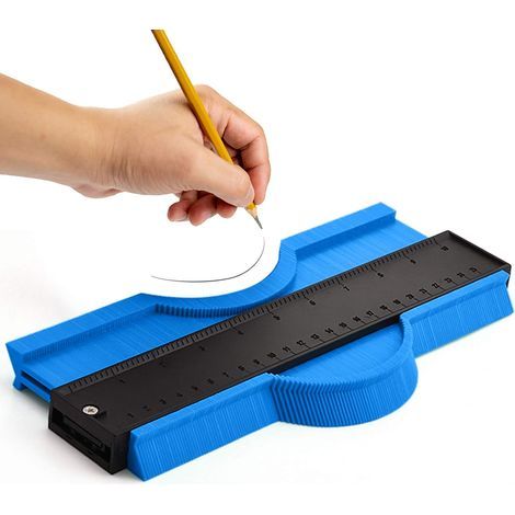Jauge de Contour 25cm, Duplication de Forme et Profil Irrégulier pour Gabarit de Découpe, Outil de Traçage Professionnel en Plastique ABS pour Parquet Menuiserie (Bleu) (1/3)