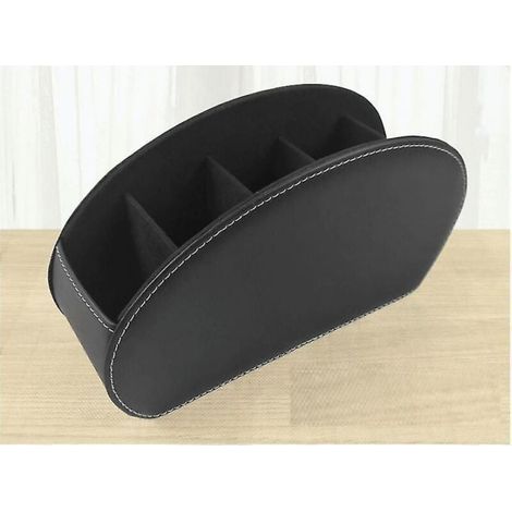 Boîte de rangement de supports de télécommande avec 4 compartiments, rangement en cuir Pu, supports de télécommande TV, brosse, crayon, lunettes (1/4)