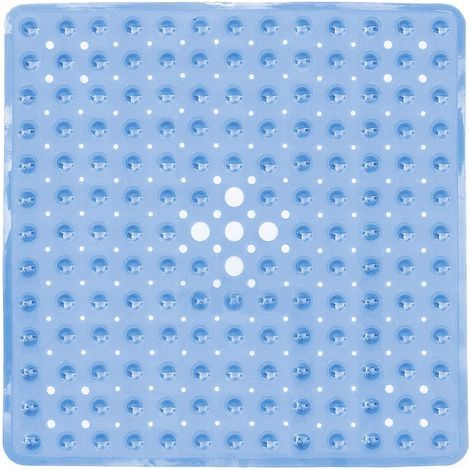 Tapis de douche, 53 x 53 cm, antidérapant, résistant aux moisissures, carré, avec ventouse, absorbant, sans BPA, antibactérien, lavable en machine, avec trous de drainage - Bleu (1/5)