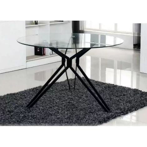Mesa redonda River tapa cristal y patas negras. 75 cm(alto)110 cm(ancho)