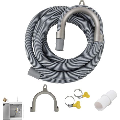 Tuyau de vidange universel pour machine à laver et lave-vaisselle, 3 m, prolongateur d'évacuation, support et colliers, raccord, drainage, buanderie (1/5)