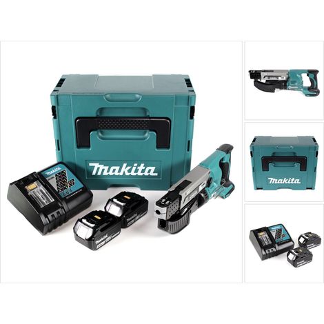 Makita DFR 550 RMJ Avvitatore autoalimentato per cartongesso a batteria 18V in valigetta Makpac + 2x Batterie 4,0 Ah + Caricabatterie DC 18 RC