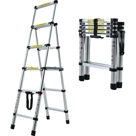 Aluminum Telescoping Ladders Multi-Purpose Ladder 4 5 Step Ladders (1.4M-1.7M) with EN131 Certified, Max Capacity 150KG/330lbs For Outdoor & Indoor Use (1/2)