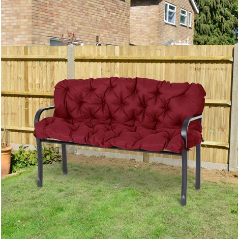 Coussin banc 3 places rouge avec liens, assise rembourrée 150 x 98 x 8 cm, dossier confortable, pour intérieur et extérieur - CHICFURN (1/5)