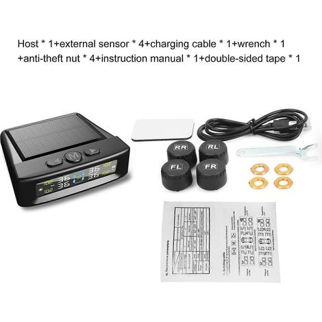 Reifendruckkontrollsystem, solarbetriebenes Reifendruckkontrollsystem mit 4 externen Sensoren, Sprachalarm (1/4)