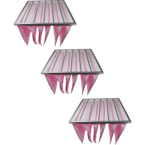 vhbw 3x Taschenfilter für Klima- und Lüftungsanlagen - Filter F7, 59,2 x 59,2 x 36 cm, Rosa