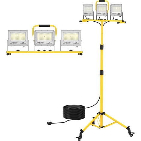 Projecteur De Chantier LED Avec Trépied Et Roulettes, 3 X 70 W, 23504 Lm, Éclairage De Travail, Lumière Blanche Froide 6500 K, Trépied Réglable En Hauteur, Câble De 5 M, Étanche IP66 (1/5)