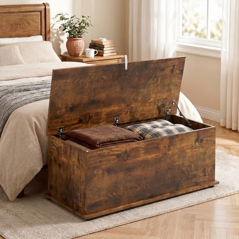Banc de rangement supportant jusqu'à 120 kg, pour chambre et entrée, en bois, 100 x 40 x 40 cm, marron (1/5)