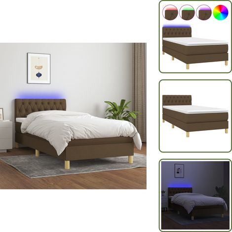 Sommier à lattes de lit matelas et LED Marron foncé 100x200cm - Sommier Tapissier - Lit Avec Led - Matelas À Ressorts Ensachés - Tête De Lit Ajustable - Éclairage LED (1/5)