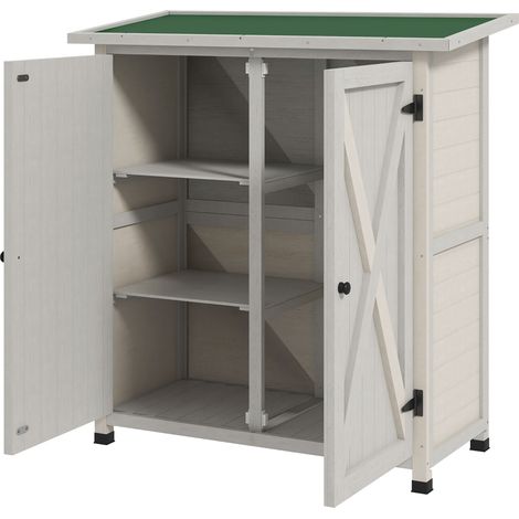 Abri de jardin armoire remise outils sur pied 2 étagères 2 portes gris toit bitumé étanche