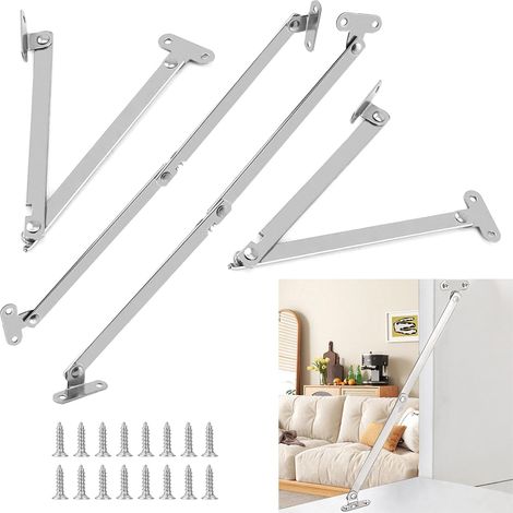 Juego de 4 soportes abatibles, herrajes para puertas de hoja abatible, bisagras de 180° para muebles, puertas, tapas y puertas de armarios. (1/5)
