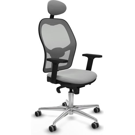 Jorquera sincro malla gris similpiel gris claro brazos 2D base aluminio cabecero fijo ruedas 65mm engomada (1/5)